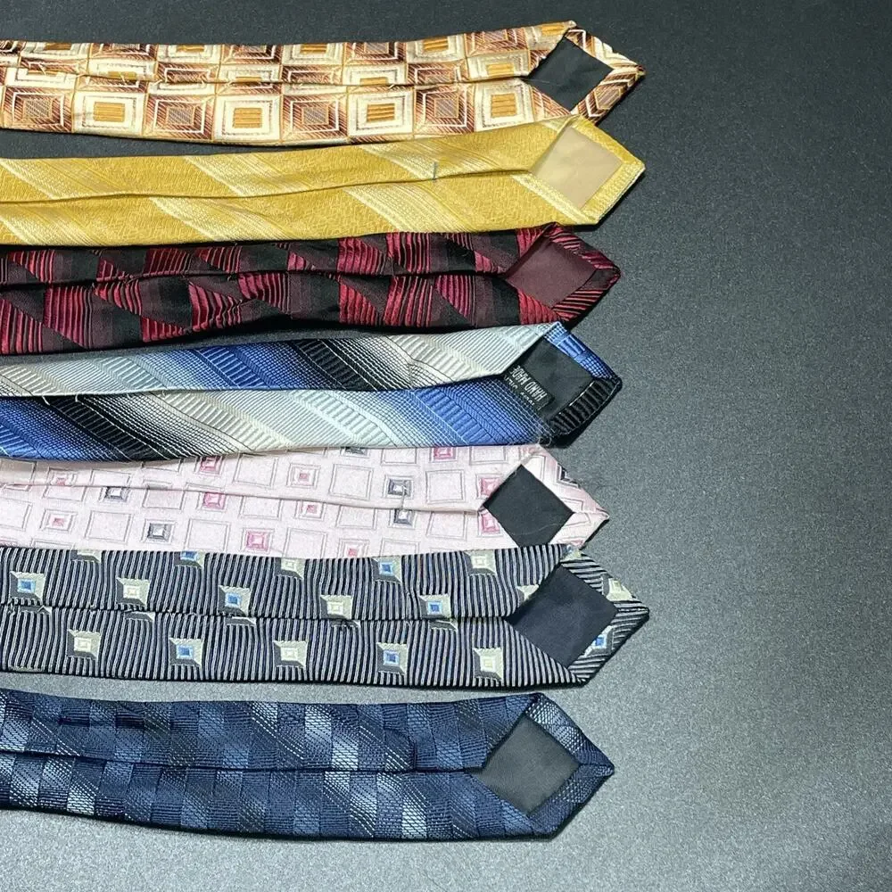 Karako Mens Silk Necktie 7pc Extra Long 62 Inch Wide Geometric Striped Assorted